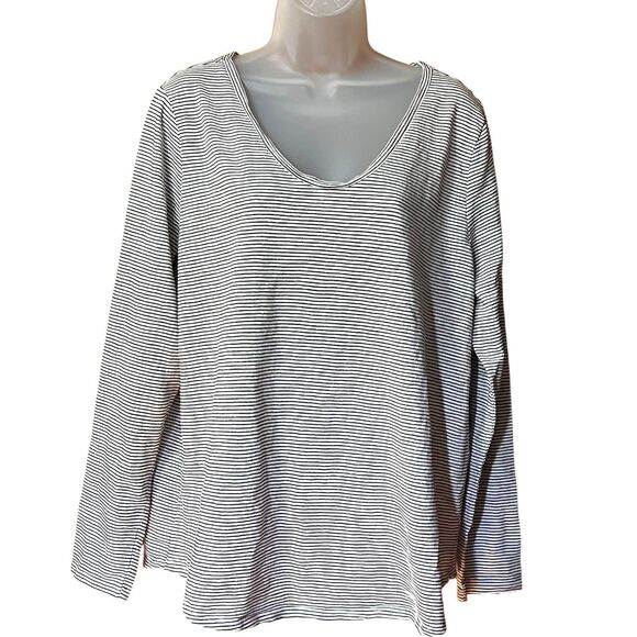 Loft Vintage Soft Black/Metallic Gold Stripe Long Sleeve Scoop Neck Top Sz XXL - Picture 1 of 9